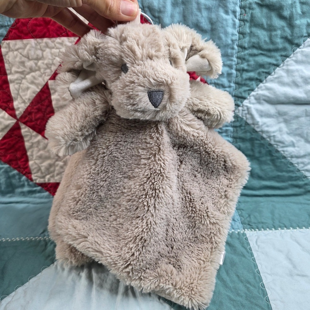 Oobles Tan Puppy Dog RATTLEA Plush Security Blanket Lovey Baby Comfort Toy